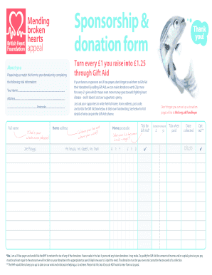  British Heart Foundation Sponsor Form 2011