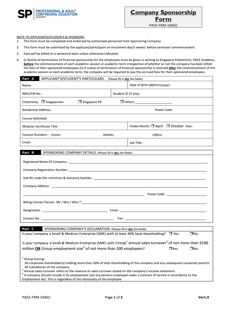 Company Sponsorship Form