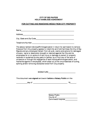 Hold Harmless Agreement Form to Remove Cut Wood from Property