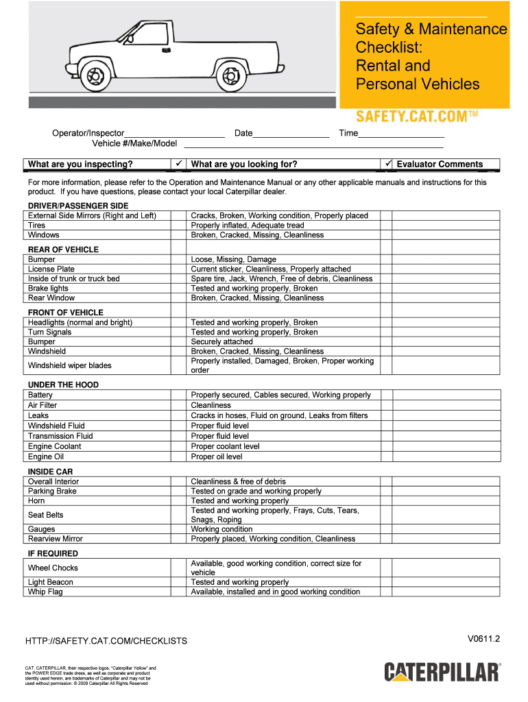 Safety &amp; Maintenance Inspection Light Vehicle Pre Delivery Checklist Catalogue No 45071422 Form No 1503