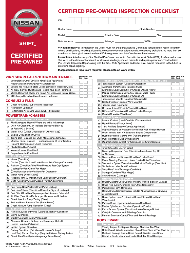  Vehicle Inspection Form Nissan Extended Warranty 2012