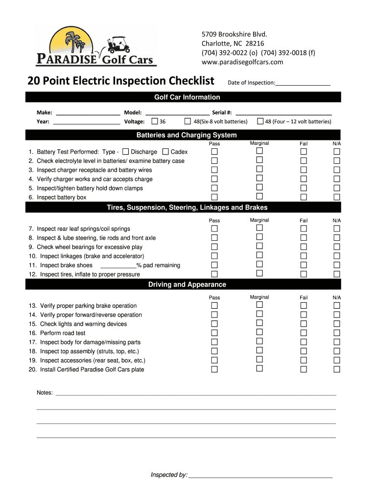 Get and Sign Electric Golf Cart Daily Inspection Checklist  Form