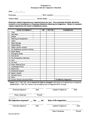 Vehicle Checklist for Employees  Form