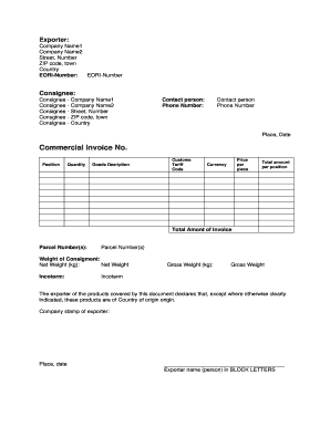 Commercial Invoice No 123456789 GLS  Form