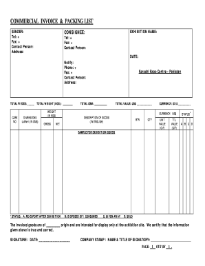 Commercial Invoice and Packing List  Form