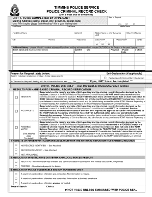 Police Information and Vulnerable Sector Check Form Timminspolice