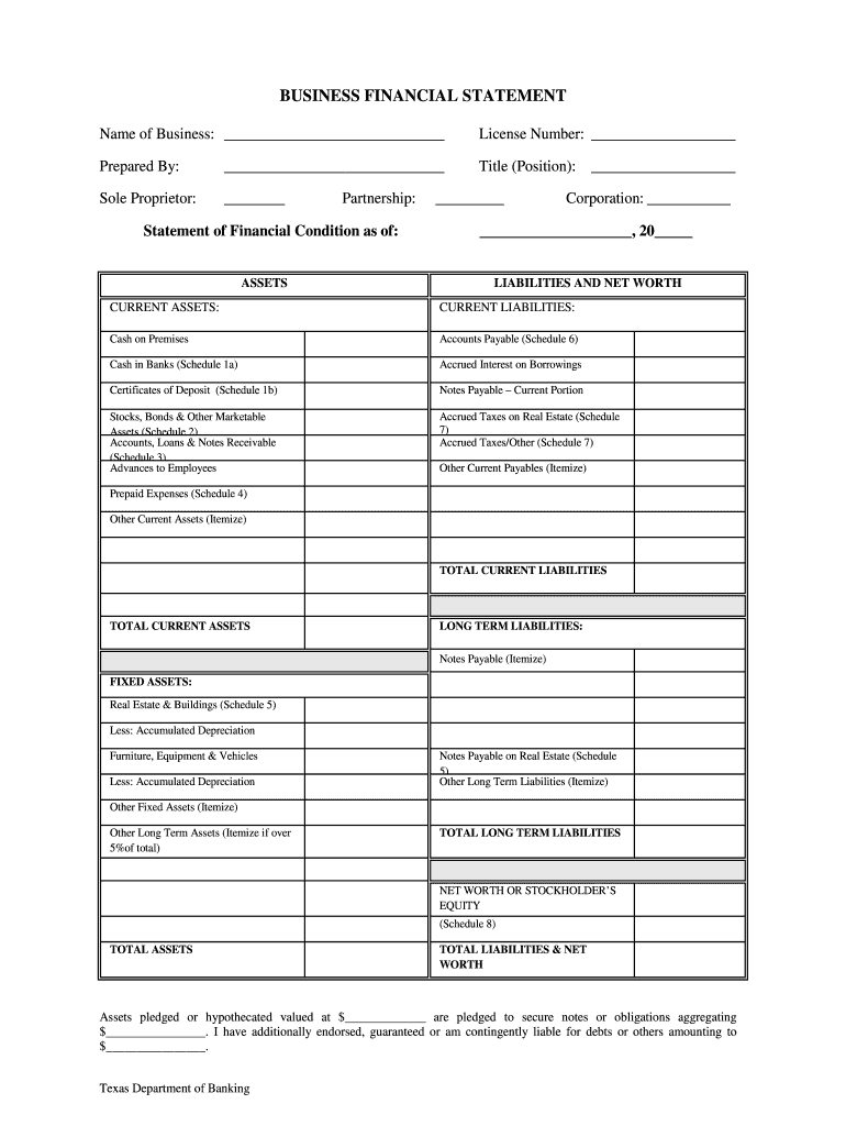 Texas Business Financial  Form