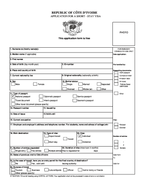 Cote D&#039;ivoire Visa Application Form PDF