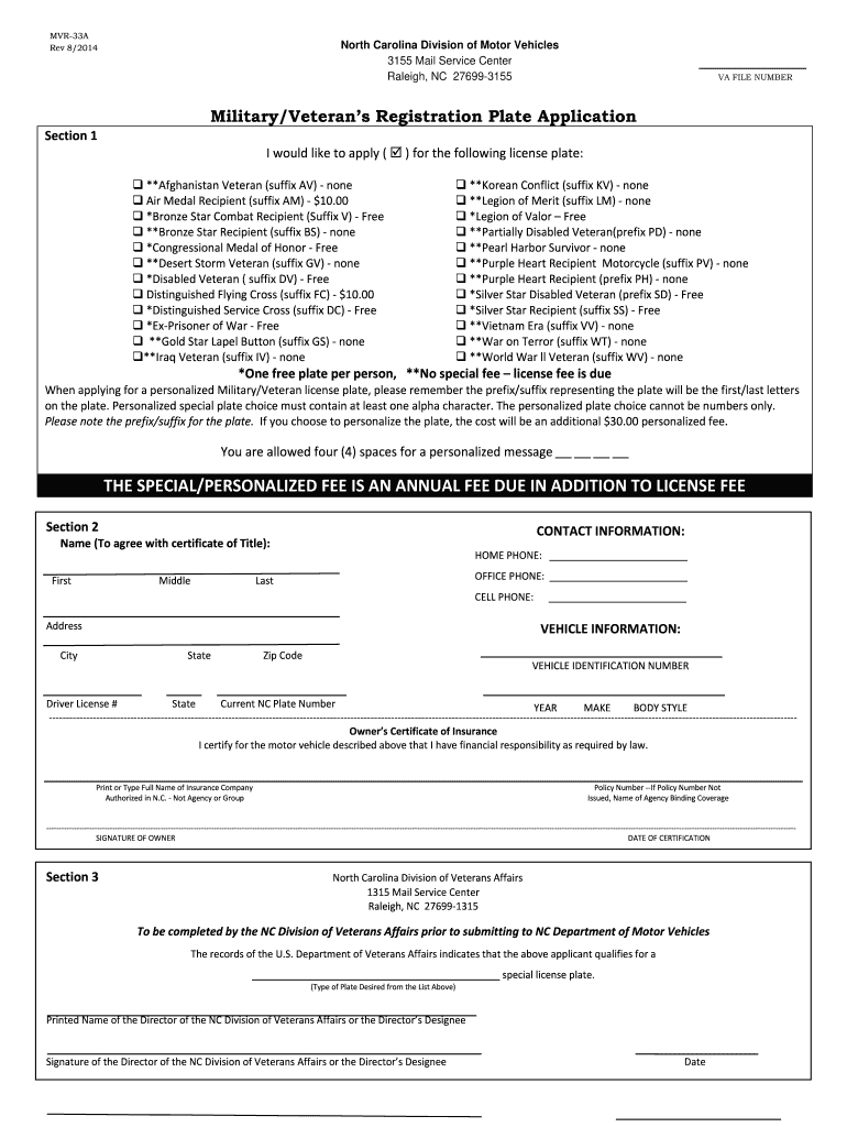  Mvr33a Fax Number Raliegh Nc Form 2019-2024