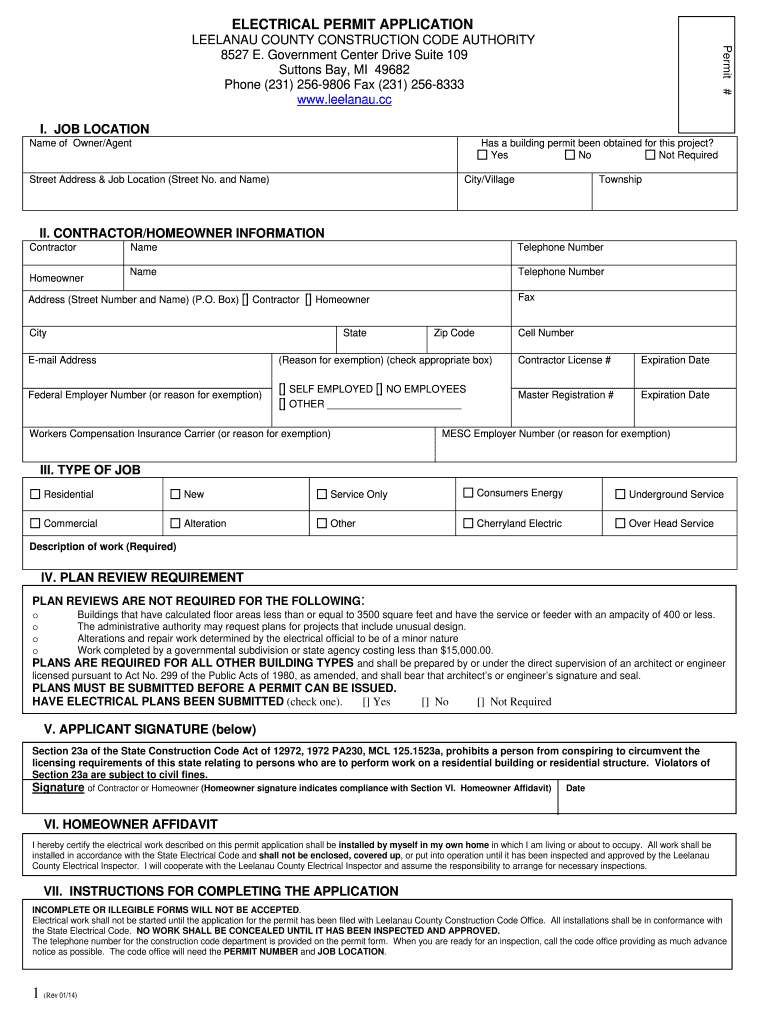 Leelanau County Electrical Permit  Form