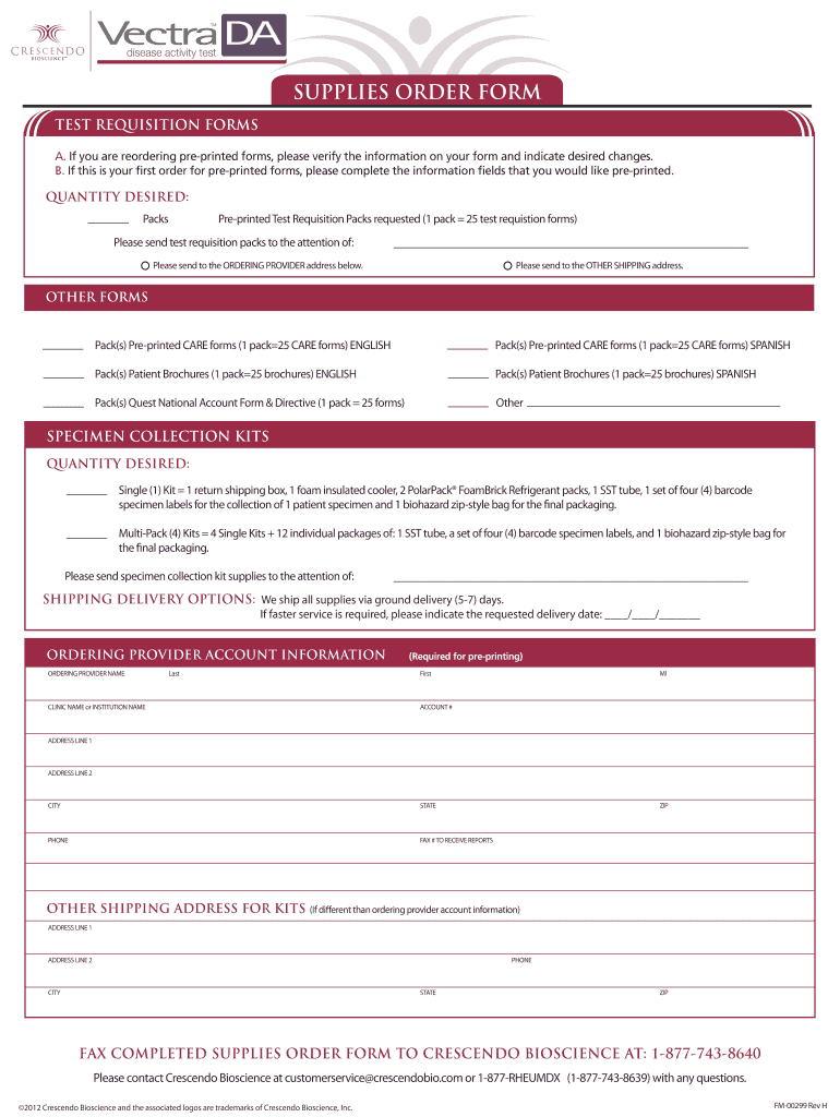 FM 00550 SUPPLIES ORDER Form OUTLINED  Vectra DA