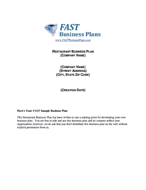 Small Restaurant Business Plan PDF  Form