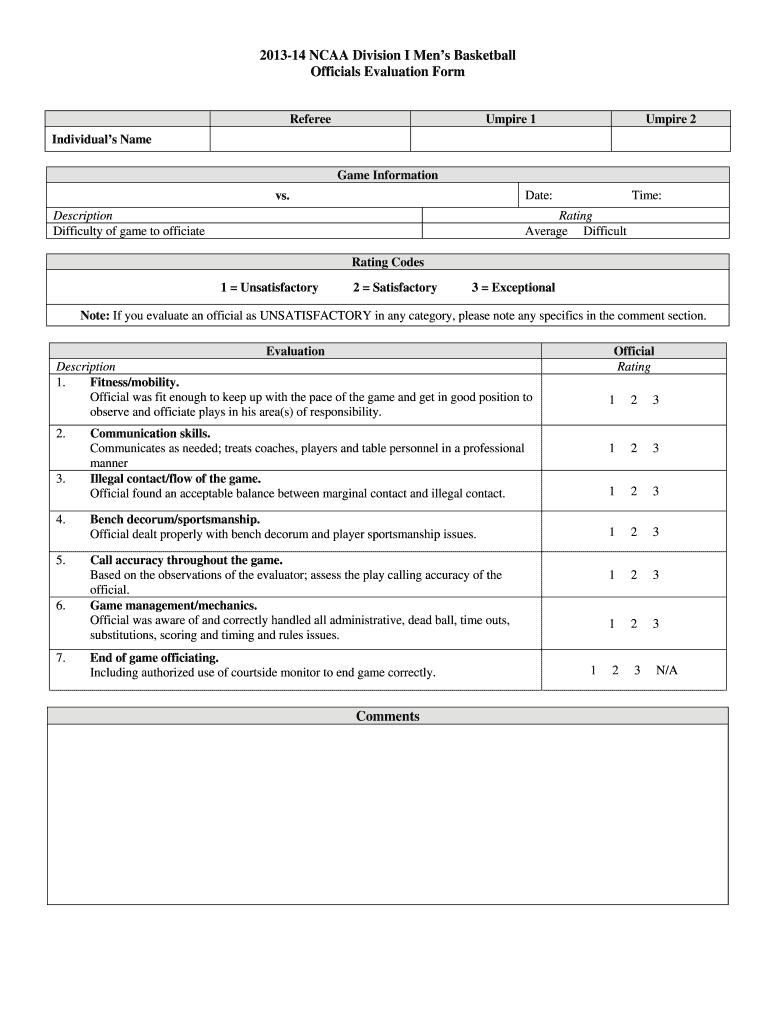  Basketball Officials Evaluation Form 2013-2024