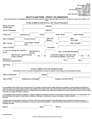 Metlife Life Insurance Claim for Cs Fl Form C