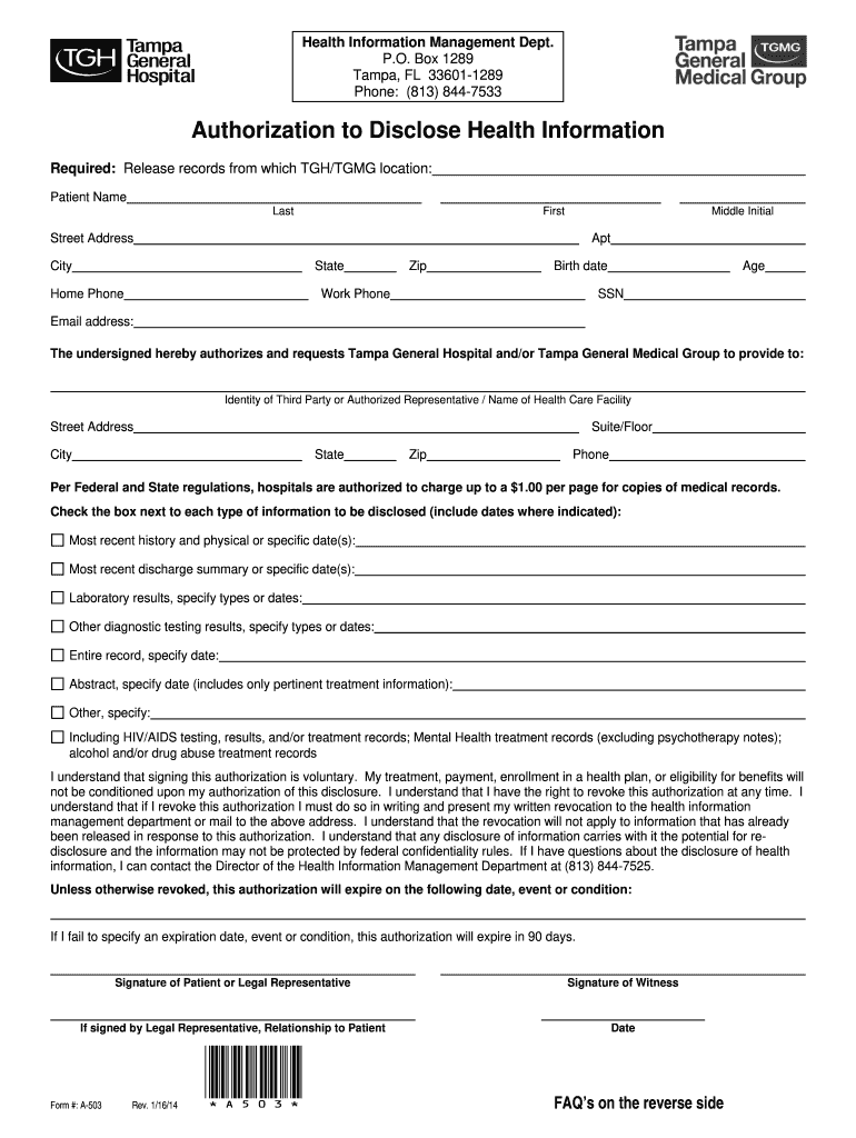 Tampa General Hospital Discharge Papers  Form