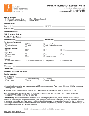 Santa Clara Family Health Plan Prior Auth Form