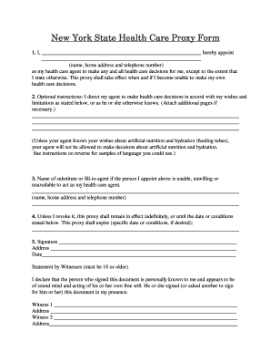 Printable Health Care Proxy  Form