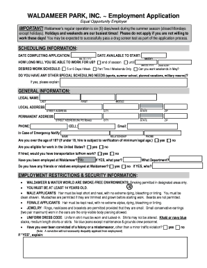 Waldameer Job Application  Form