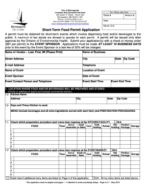 Short Term Food Permit City of Minneapolis Minneapolismn  Form