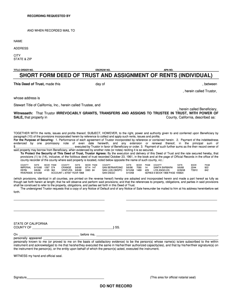 SHORT FORM DEED of TRUST and ASSIGNMENT of Stewart 2006