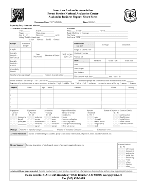 Avalanche Incident Report Short Form Avalanche Org Avalanche