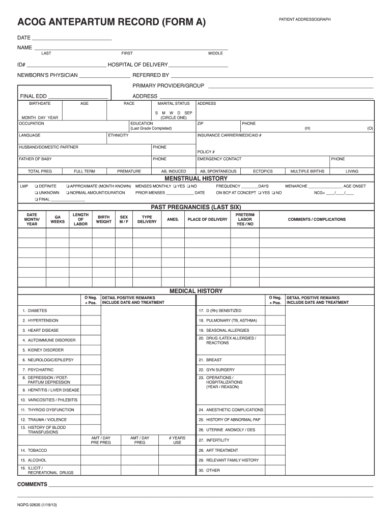 Acog Antepartum Record Forms Printable