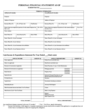 Blank Personal Financial Statement Template  Form