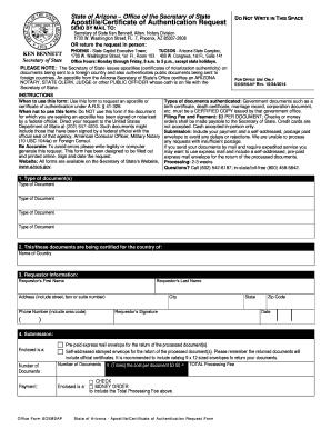 Apostille Certificate of Authentication Request Form