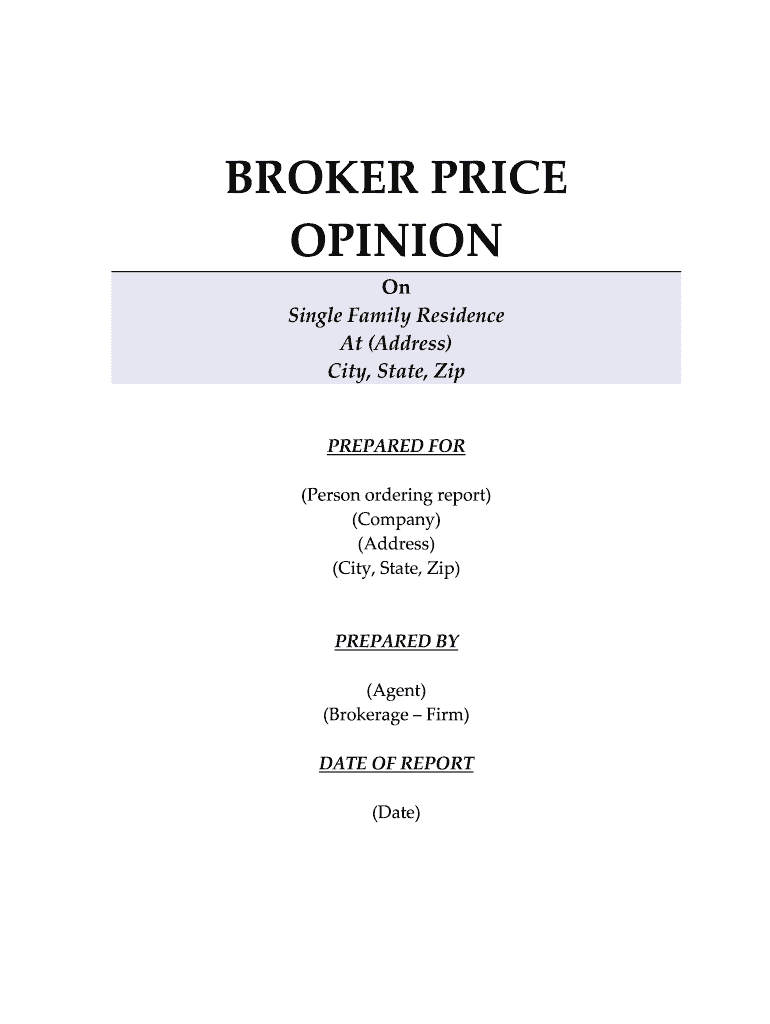 Broker Price Opinion Letter PDF  Form