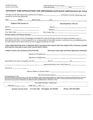 Duplicate Title Application PDF Goshen County Wyoming! Goshencounty  Form