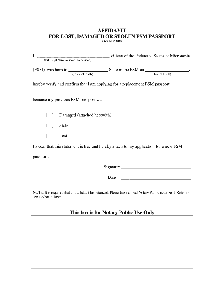  Fsm Passport Application Affidavit 2010-2024