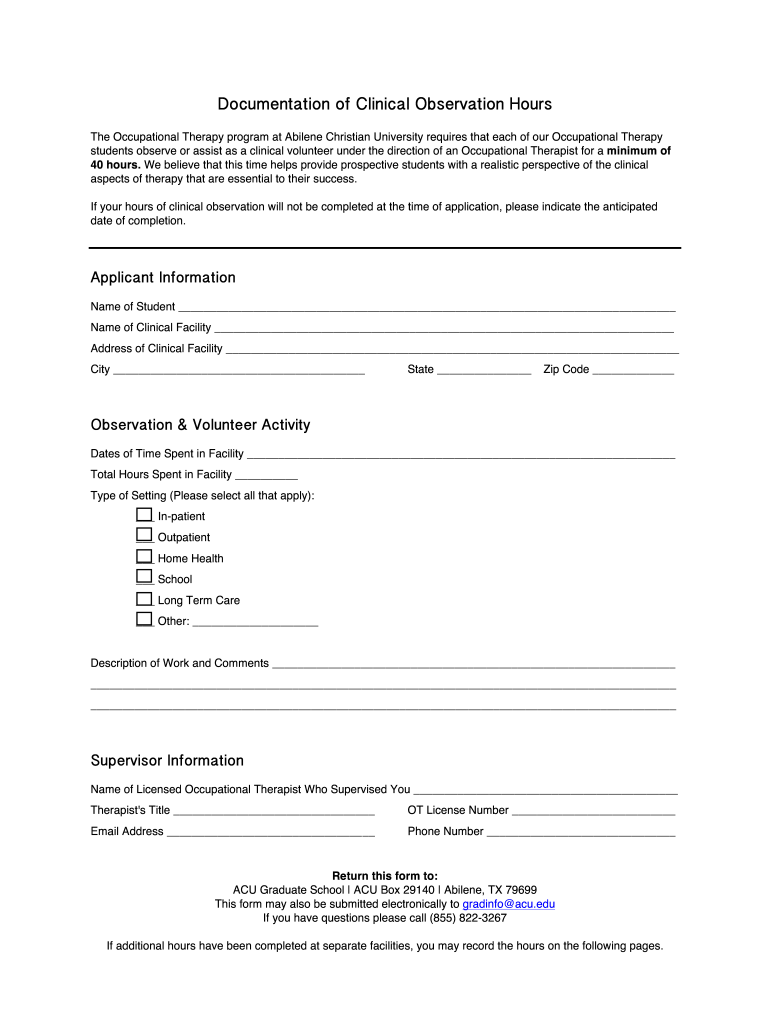 Physical Therapy Observation Hours Template