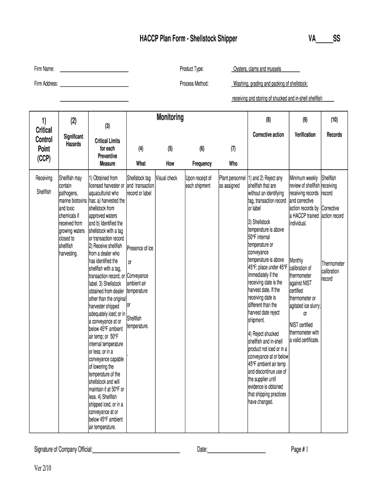  Oyster Haccp Plan 2010-2024