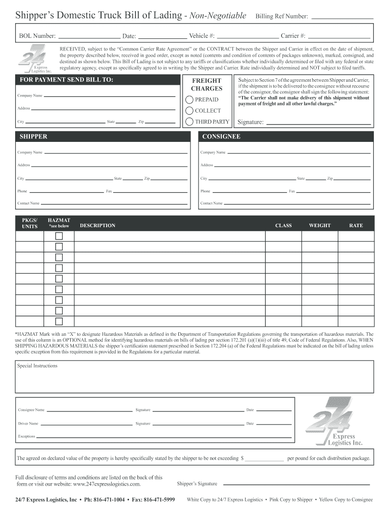 Free Bill Of Lading Template Excel from www.signnow.com