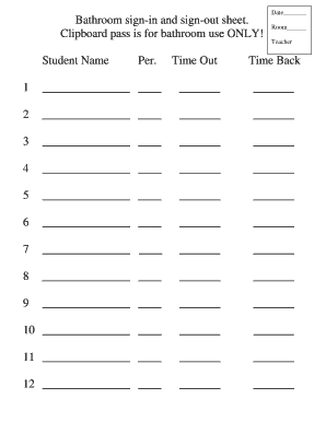 Bathroom Sign Out Sheet PDF  Form