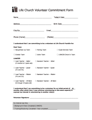 Church Volunteer Application Form PDF