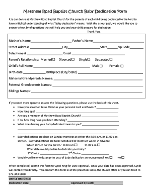 Baby Dedication Form