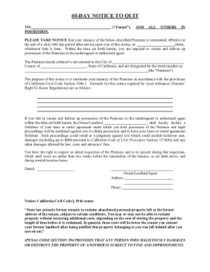 60 Day Move Out Notice  Form