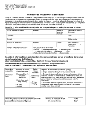 Oral Health Assessment Form Spanish Health Services &amp; School Lakeport K12 Ca