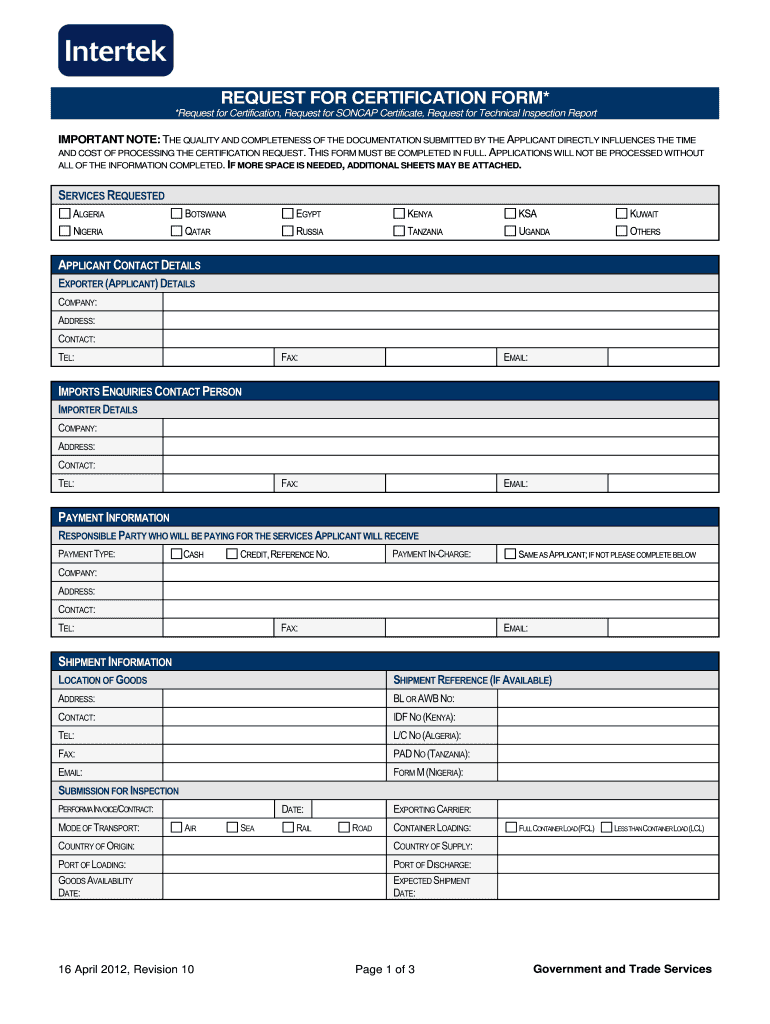  *Request for Certification, Request for SONCAP Certificate, Request for Technical Inspection Report 2012-2024