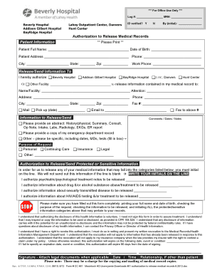 Beverly Hospital Medical Records  Form