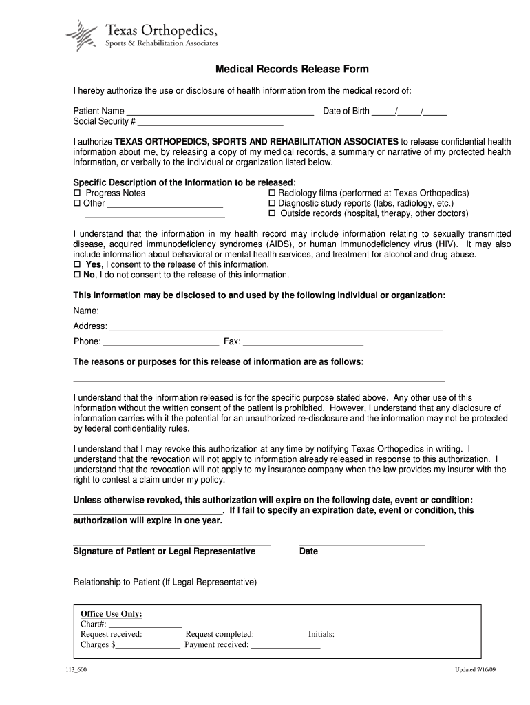 Medical Release Form Texas