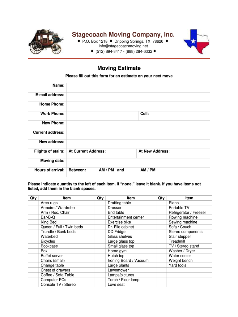Get and Sign Moving Estimate Form PDF 