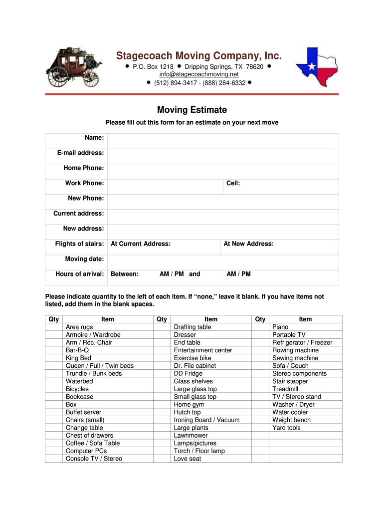 Moving Estimate Form PDF