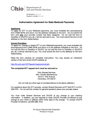 Authorization Agreement for State Medicaid Payments Ohiohcp  Form