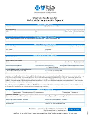 EFT Enrollment Form Blue Cross Blue Shield of Arizona