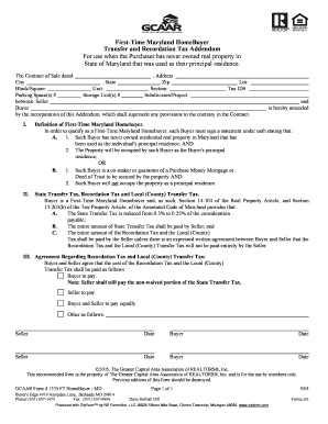First Time Maryland Homebuyer Transfer and Recordation Tax Addendum PDF  Form