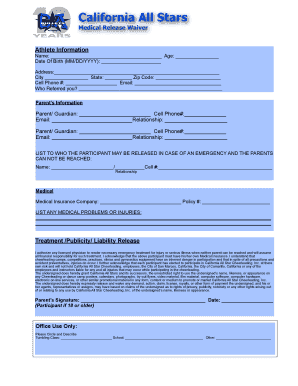 California Allstars Medical Release Waiver Form