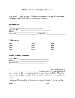Pet Sitting Release Form