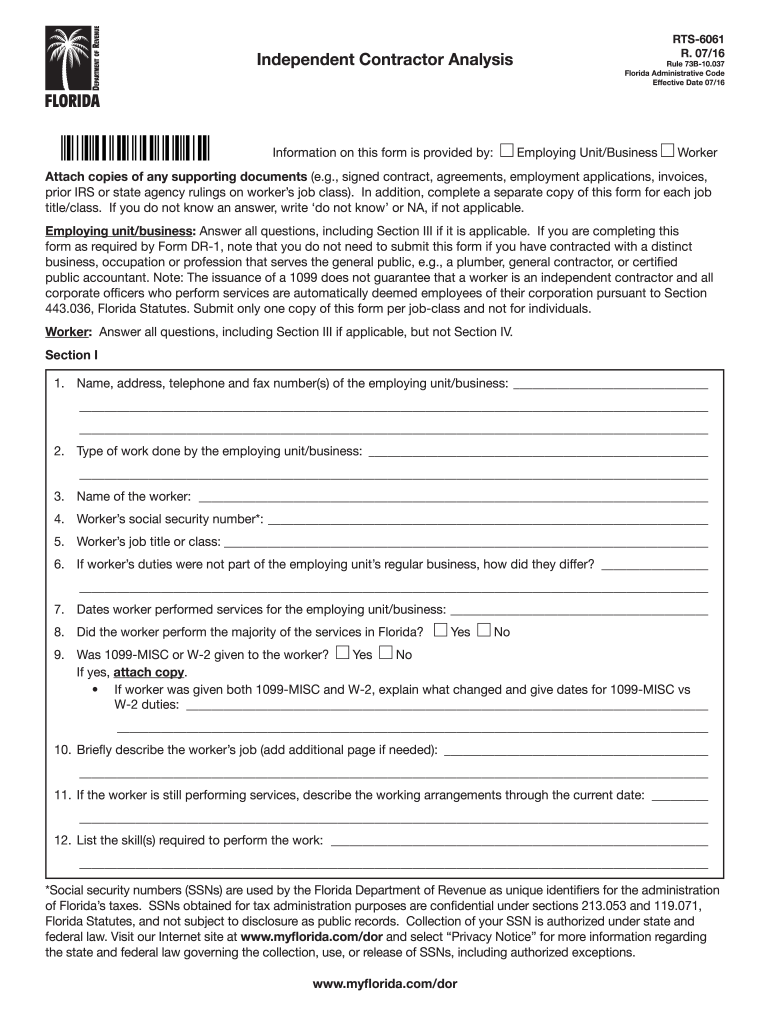 Get and Sign Independent Contractor Analysis Florida Department of Revenue 2013 Form
